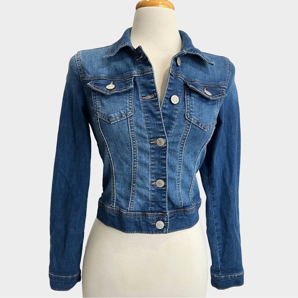 Wax Jean Denim Jacket Y2K Small Medium Wash Fitted Cropped Button Up
